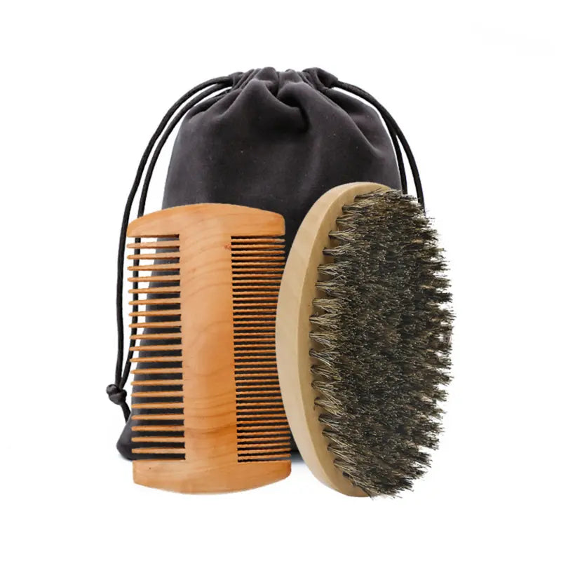 Solomon's  Beard Brush for Men & Beard Comb Set w / Gift Bag