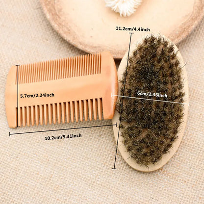 Solomon's  Beard Brush for Men & Beard Comb Set w / Gift Bag